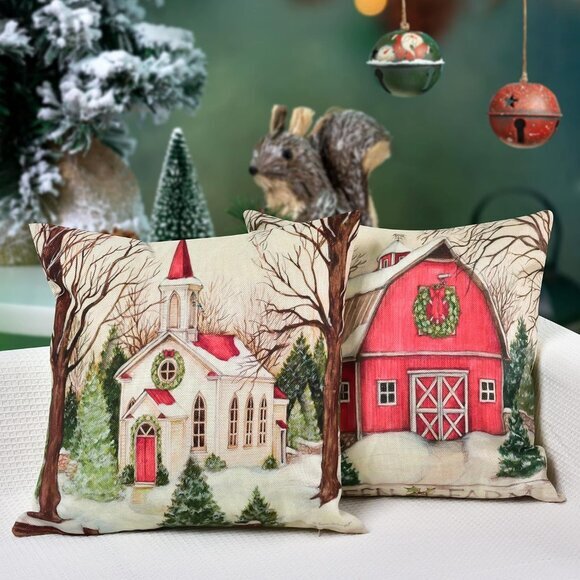 Christmas Decorations Christmas Pillow Cushion Covers 18 x 18 Inches Set of 4 - Picture 4 of 7